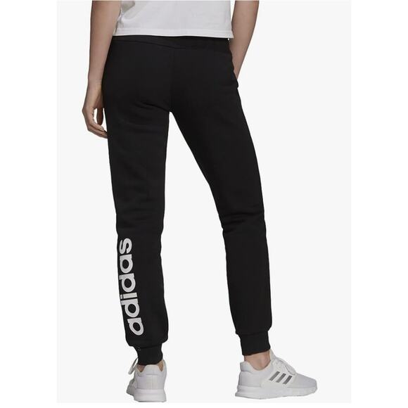 adidas Women's Essentials Fleece Logo Pants, Black/White, X-Large - Picture 2 of 4